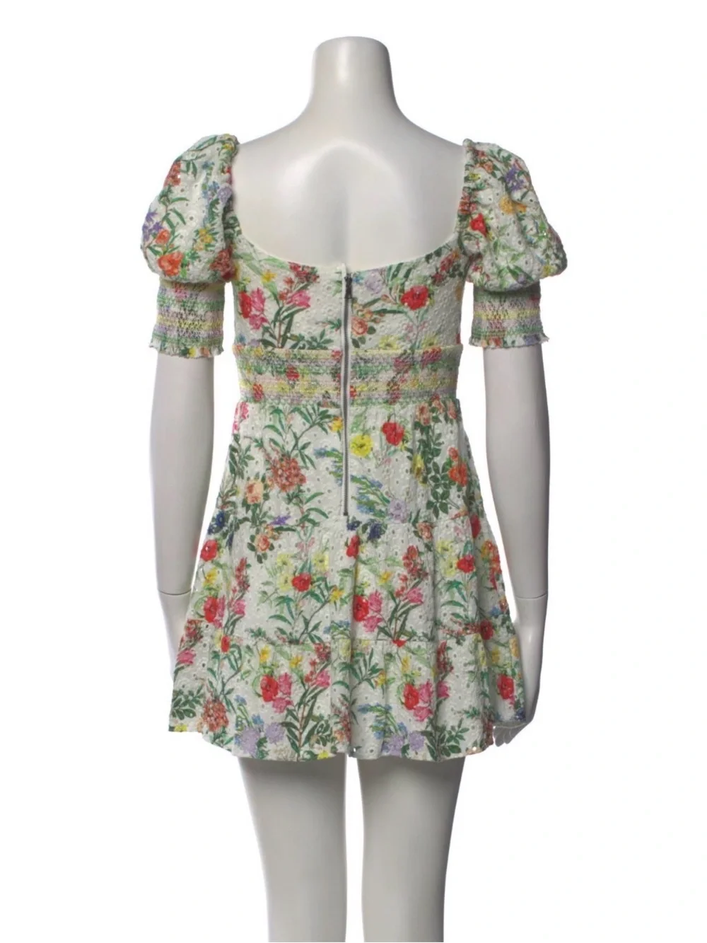 Alice + Olivia “Kristie” White Floral Puff Sleeve Mini Dress - Sz 0 - Picture 7 of 9